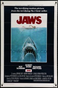 9z530 JAWS int'l 1sh '75 art of Spielberg's classic man-eating shark attacking swimmer!