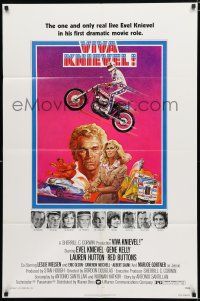 9z962 VIVA KNIEVEL 1sh '77 best artwork of the greatest daredevil jumping his motorcycle!