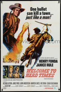 9z973 WELCOME TO HARD TIMES 1sh '67 cool artwork of cowboy Henry Fonda + cast portraits!