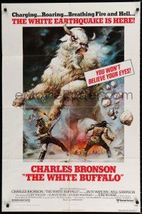 9z975 WHITE BUFFALO 1sh '77 Charles Bronson, great Boris Vallejo action art of giant buffalo!