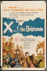 9z987 X THE UNKNOWN 1sh '57 spooky Hammer sci-fi, Dean Jagger, nothing can stop it!