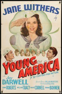 9z991 YOUNG AMERICA 1sh '42 Louis King directed, Jane Withers in 4-H Club!