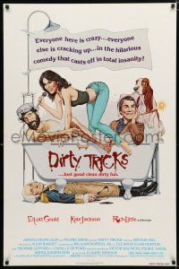 1d232 DIRTY TRICKS 1sh '81 wacky Larry Salk art of Elliott Gould, Kate Jackson!