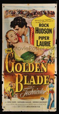 1f728 GOLDEN BLADE 3sh '53 Rock Hudson, Piper Laurie's kiss was the prize of victory!