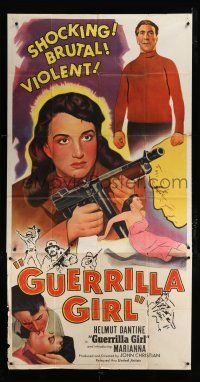 1f732 GUERRILLA GIRL 3sh '53 art of Helmut Dantine & sexy violent Marianna with machine gun!