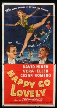 1f736 HAPPY GO LOVELY 3sh '51 art of David Niven, Vera-Ellen & Cesar Romero, musical!