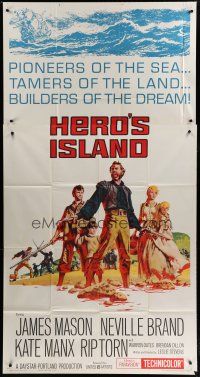 1f741 HERO'S ISLAND 3sh '62 art of James Mason, Neville Brand, Kate Manx & Rip Torn!