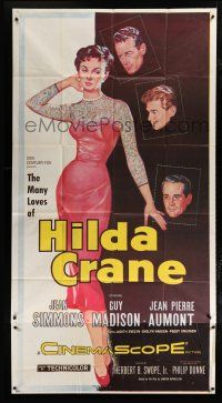 1f745 HILDA CRANE 3sh '56 sexy artwork of full-length Jean Simmons & three men!