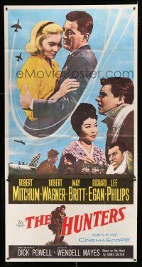 1f754 HUNTERS 3sh '58 jet pilot drama, Robert Mitchum & Robert Wagner, May Britt!