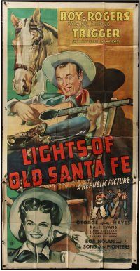 1f781 LIGHTS OF OLD SANTA FE 3sh '44 art of Roy Rogers with guitar & Trigger + Dale Evans!