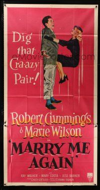 1f795 MARRY ME AGAIN 3sh '53 great art of Marie Wilson pinning Robert Cummings to the ground!