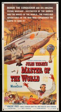 1f797 MASTER OF THE WORLD 3sh '61 Jules Verne, Vincent Price, cool art of enormous flying machine!