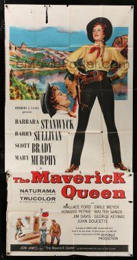 1f798 MAVERICK QUEEN 3sh '56 full-length art of cowgirl Barbara Stanwyck, from Zane Grey's novel!