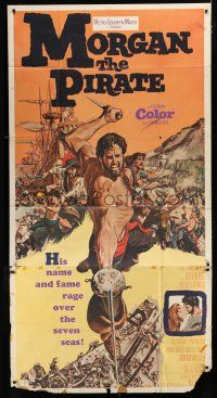 1f813 MORGAN THE PIRATE int'l 3sh '61 cool art of barechested swashbuckler Steve Reeves!