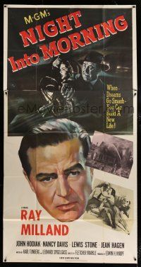 1f822 NIGHT INTO MORNING 3sh '51 great dramatic art of alcoholic Ray Milland & Nancy Davis!