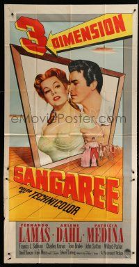 1f877 SANGAREE 3sh '53 cool 3-D artwork of Fernando Lamas holding sexy Arlene Dahl!