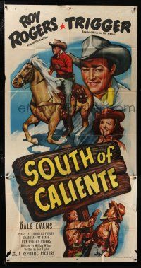 1f907 SOUTH OF CALIENTE 3sh '51 cool art of Roy Rogers riding Trigger + pretty Dale Evans!