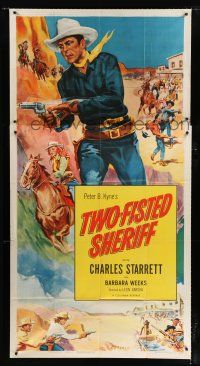 1f960 TWO-FISTED SHERIFF 3sh R52 cool art of cowboy Charles Starrett with gun by Glenn Cravath!