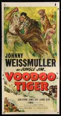 1f972 VOODOO TIGER 3sh '52 great art of Johnny Weissmuller as Jungle Jim vs lion & tiger!