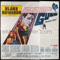 1f173 GUNN 6sh '67 Blake Edwards, cool art of Craig Stevens with sexy ladies in gun-shaped design!