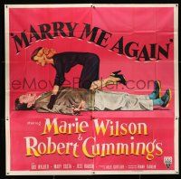 1f205 MARRY ME AGAIN 6sh '53 great art of Marie Wilson pinning Robert Cummings to the ground!