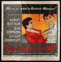 1f239 SHE COULDN'T SAY NO 6sh '54 sexy short-haired Jean Simmons examines Dr. Robert Mitchum!