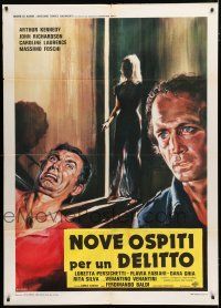 1f534 NINE GUESTS FOR A CRIME Italian 1p '77 Morini art of Arthur Kennedy witnessing murder!