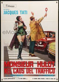 1f581 TRAFFIC Italian 1p '71 different art of Jacques Tati as Mr. Hulot + sexy girl by Ciriello!