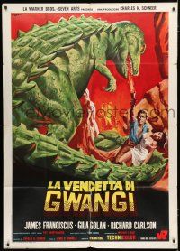 1f585 VALLEY OF GWANGI Italian 1p '69 Ray Harryhausen, Franco art of Franciscus battling dinosaur!