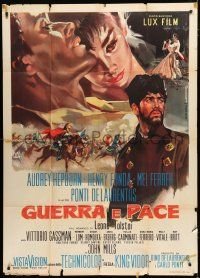 1f590 WAR & PEACE Italian 1p '56 Audrey Hepburn, Henry Fonda & Ferrer, different Biffignandi art!