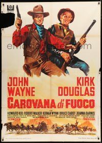 1f592 WAR WAGON Italian 1p '67 cowboys John Wayne & Kirk Douglas, different art by Olivetti!