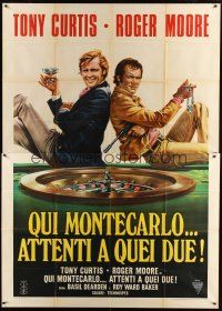 1f082 MISSION MONTE CARLO Italian 2p '74 Casaro art of Roger Moore & Tony Curtis by roulette wheel!