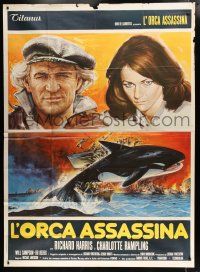 1f086 ORCA Italian 2p '77 different art of the killer whale + Richard Harris & Charlotte Rampling!