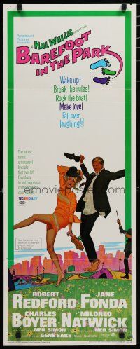 1j451 BAREFOOT IN THE PARK insert '67 artwork of frollicking Robert Redford & sexy Jane Fonda!