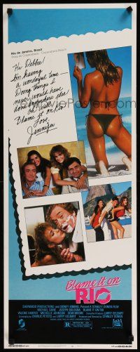 1j466 BLAME IT ON RIO insert '84 Demi Moore, Michael Caine, super sexy postcard image!