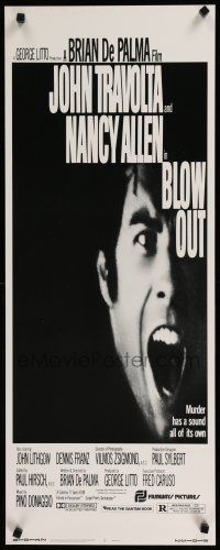 1j468 BLOW OUT insert '81 John Travolta, Brian De Palma, murder has a sound all of its own!