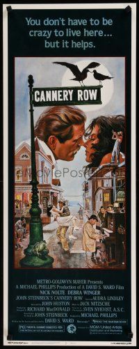 1j485 CANNERY ROW insert '82 cool art of Nick Nolte about to kiss Debra Winger by John Solie!