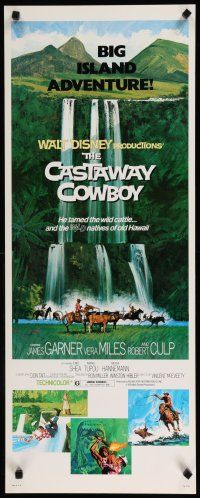 1j489 CASTAWAY COWBOY insert '74 Disney, art of James Garner with lasso in Hawaii on horse!