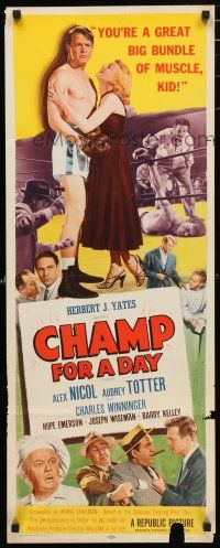 1j494 CHAMP FOR A DAY insert '53 full-length image of boxer Alex Nicol held by sexy Audrey Totter!