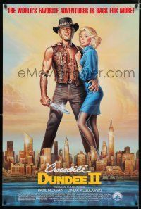 1k163 CROCODILE DUNDEE II 1sh '88 great art of Paul Hogan & Kozlowski over NY by Goozee!