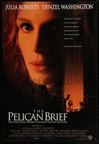 1k558 PELICAN BRIEF advance DS 1sh '93 huge super close up of Julia Roberts, Denzel Washington!