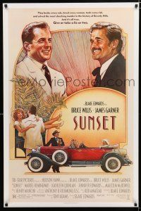 1k734 SUNSET 1sh '88 great Drew Struzan art of Bruce Willis & James Garner!