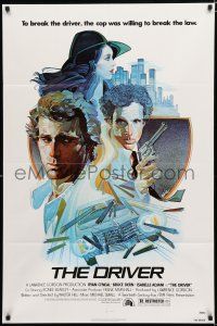 1p253 DRIVER 1sh '78 Walter Hill, cool artwork of Ryan O'Neal, Bruce Dern & Adjani by M. Daily!