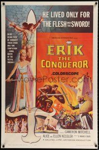 1p269 ERIK THE CONQUEROR 1sh '63 Mario Bava's Gli Invasori, Cameron Mitchell, cool battle art!