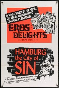 1p270 EROS DELIGHTS/HAMBURG THE CITY OF SIN 1sh '70s sexploitation double-feature!