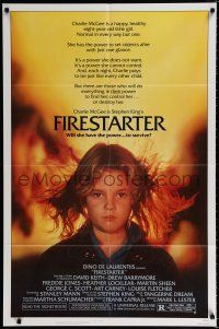 1p301 FIRESTARTER 1sh '84 close up of creepy eight year-old Drew Barrymore, sci-fi!