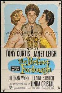 1p658 PERFECT FURLOUGH 1sh '58 great artwork of Tony Curtis in uniform with Janet Leigh!