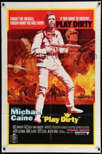 1p668 PLAY DIRTY 1sh '69 cool art of WWII soldier Michael Caine with machine gun!