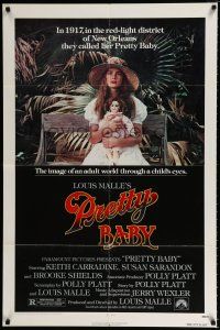 1p681 PRETTY BABY 1sh '78 directed by Louis Malle, young Brooke Shields sitting with doll!