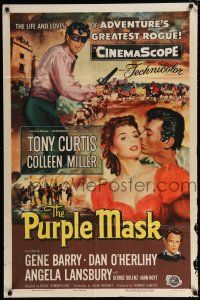 1p691 PURPLE MASK 1sh '55 art of masked avenger Tony Curtis w/pretty Colleen Miller!